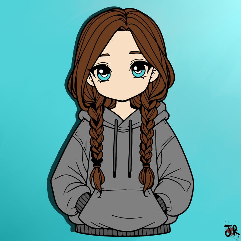 a realistic girl with a oversized hoodie and she has braids