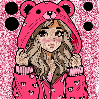 realistic girl in a animal pjs hoodie