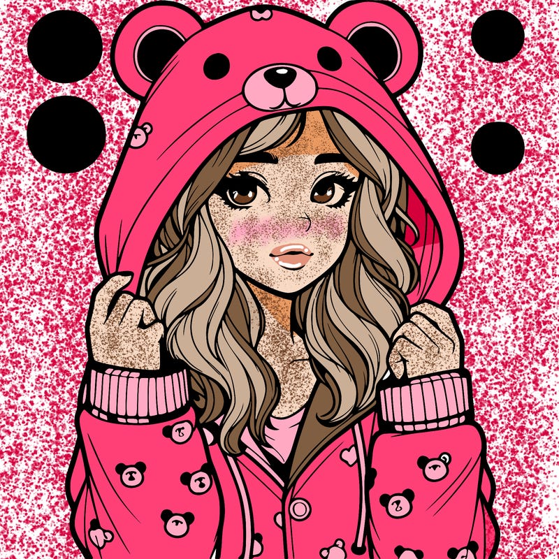 realistic girl in a animal pjs hoodie