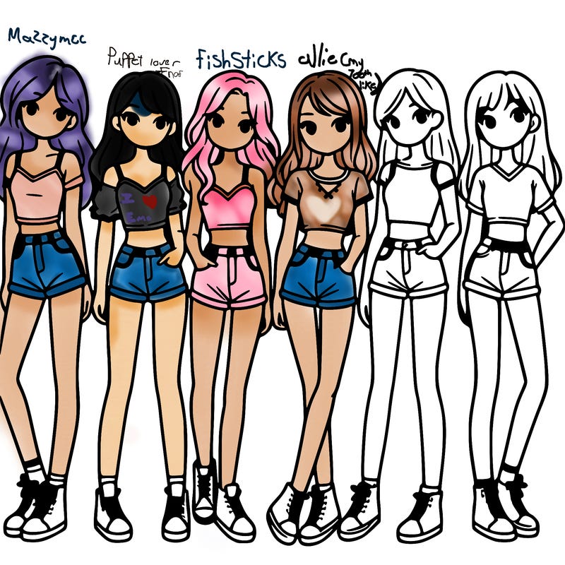 a group of girls wearing crop tops and shorts