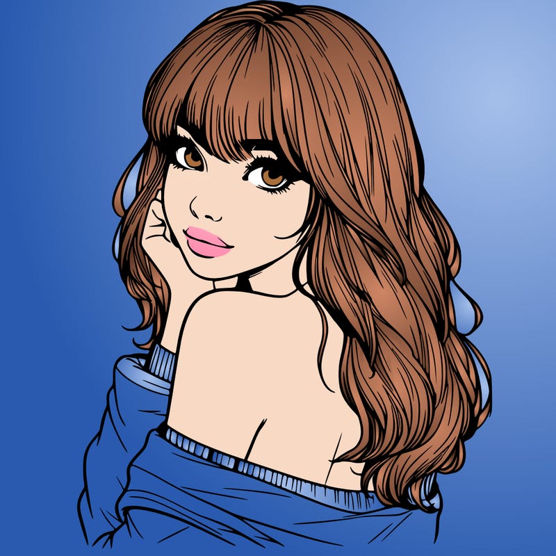 realistic girl with bangs looking over her shoulder