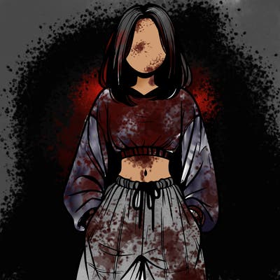 realistic girl faceless with baggy pants and a crop top