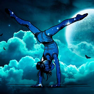 realistic gymnastic hand stand girl in four splits