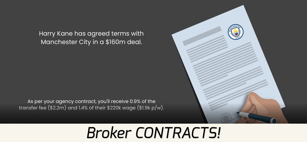 Superstar Football Agent - Football agent signing a high value transfer contract for a player