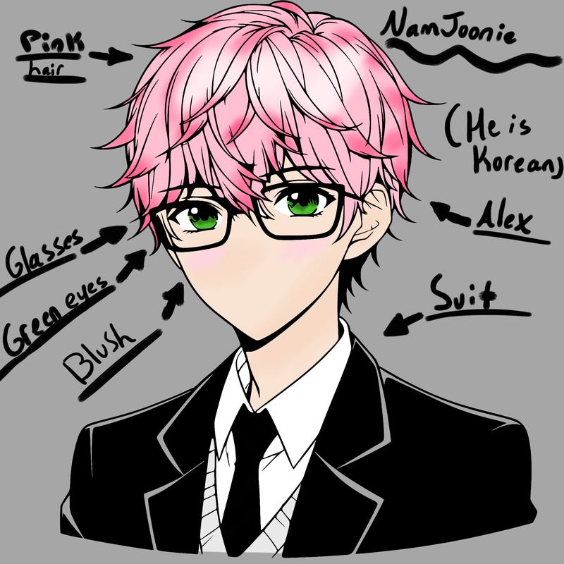 anime boy with glasses and a suit realistic