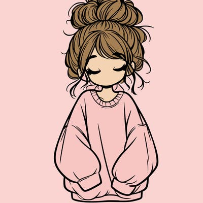 girl with baggy sweatshirt and messy bun