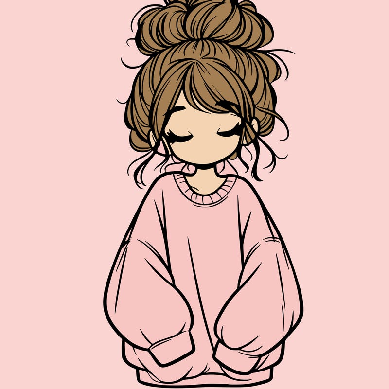 girl with baggy sweatshirt and messy bun
