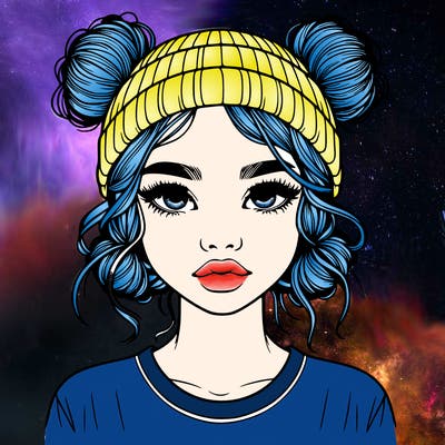 realistic girl with buns in her hair with a beanie on