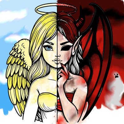 realistic angel half demon