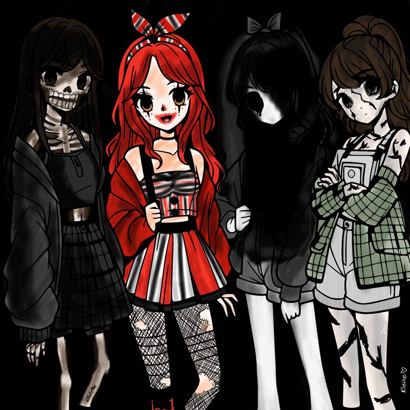 teen manga girls group of 4