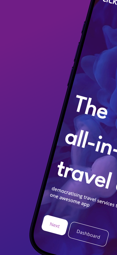 Ticket Gadget - Introductory screen of the Ticket Gadget mobile app for travel professionals showing its all in one travel services platform