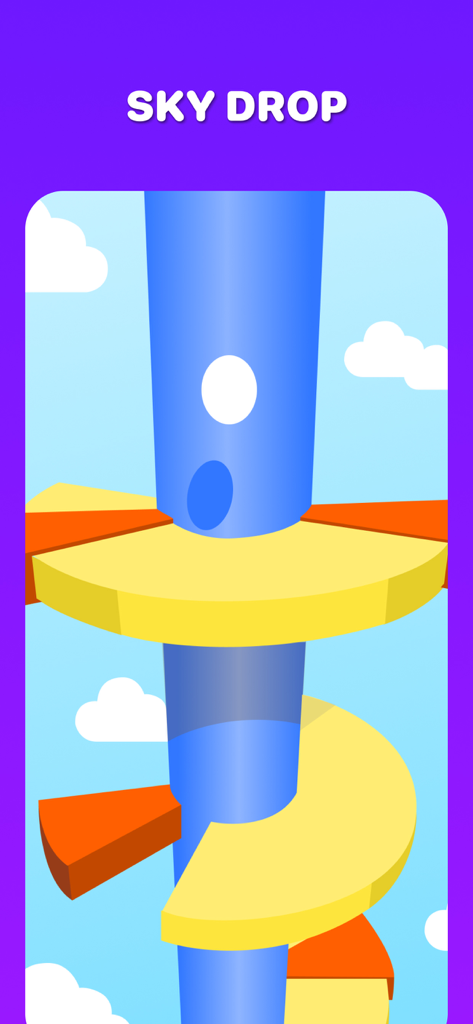 Playbite - Mobile Arcade - Gameplay screenshot of Sky Drop showing a ball falling through a colorful spiral tower