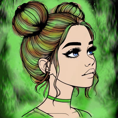 realistic girl with buns on the top of her head