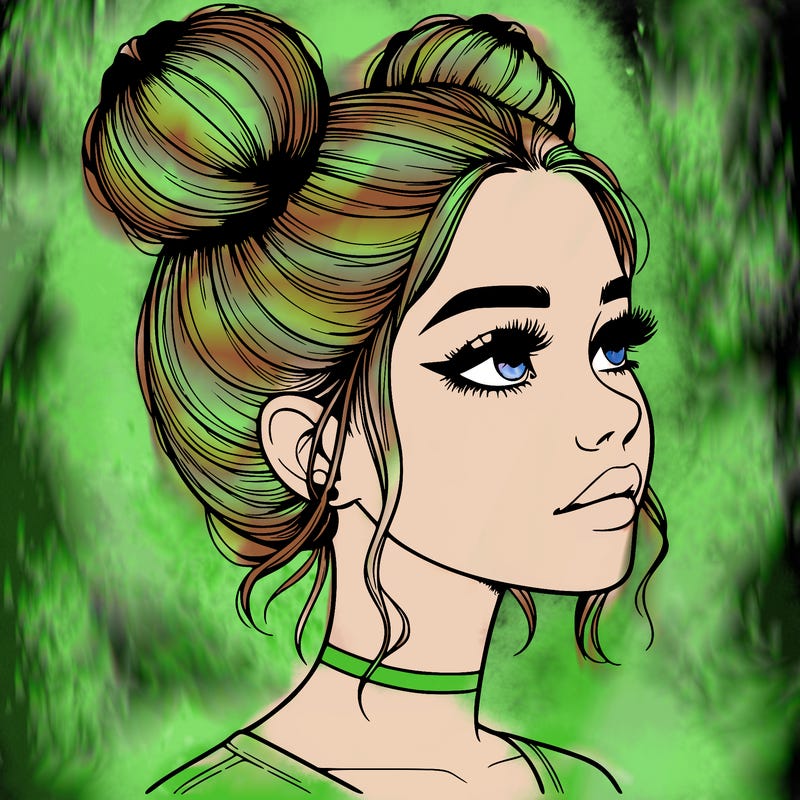realistic girl with buns on the top of her head