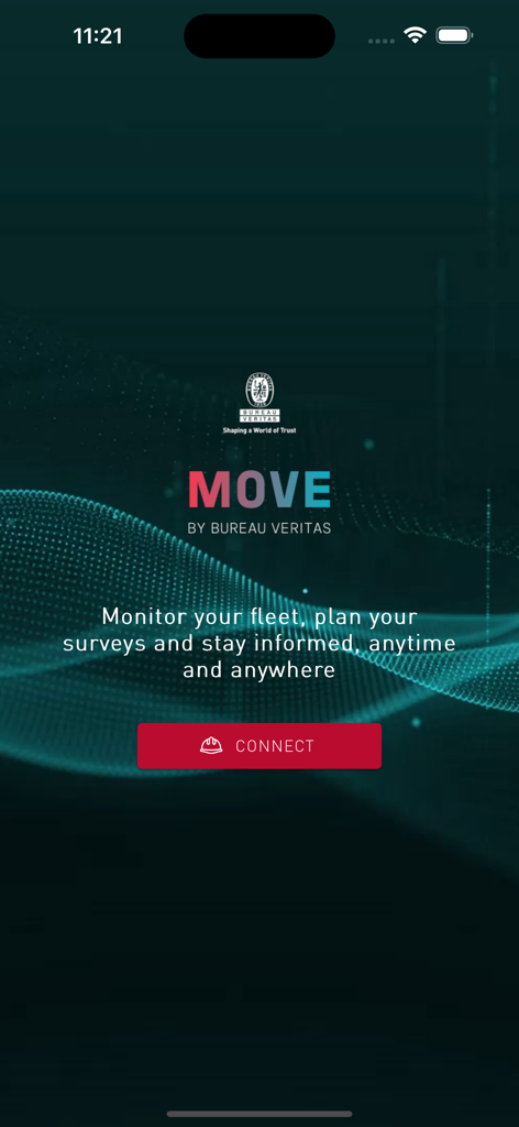 Login screen for the MOVE Fleet In Service mobile app by Bureau Veritas