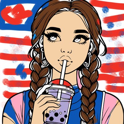 realistic girl with braided hair drinking boba