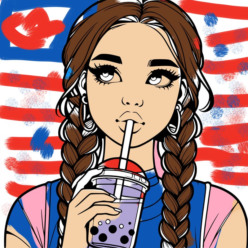 realistic girl with braided hair drinking boba