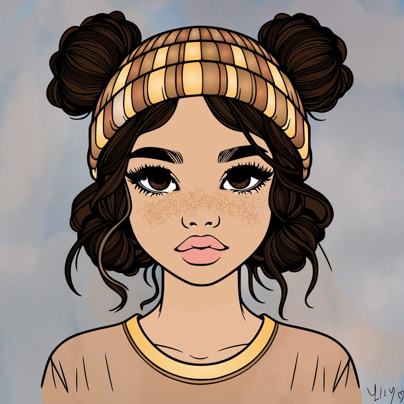 realistic girl with buns in her hair with a beanie on