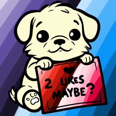 a puppy holding a sign that says 2 likes maybe?