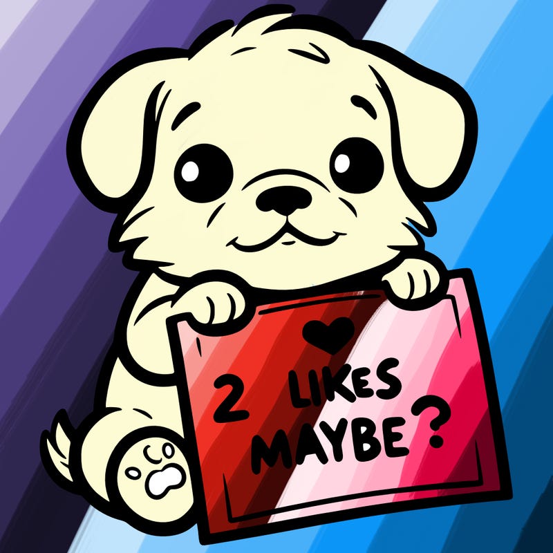 a puppy holding a sign that says 2 likes maybe?