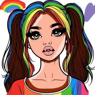 realistic girl with ponytails and lips