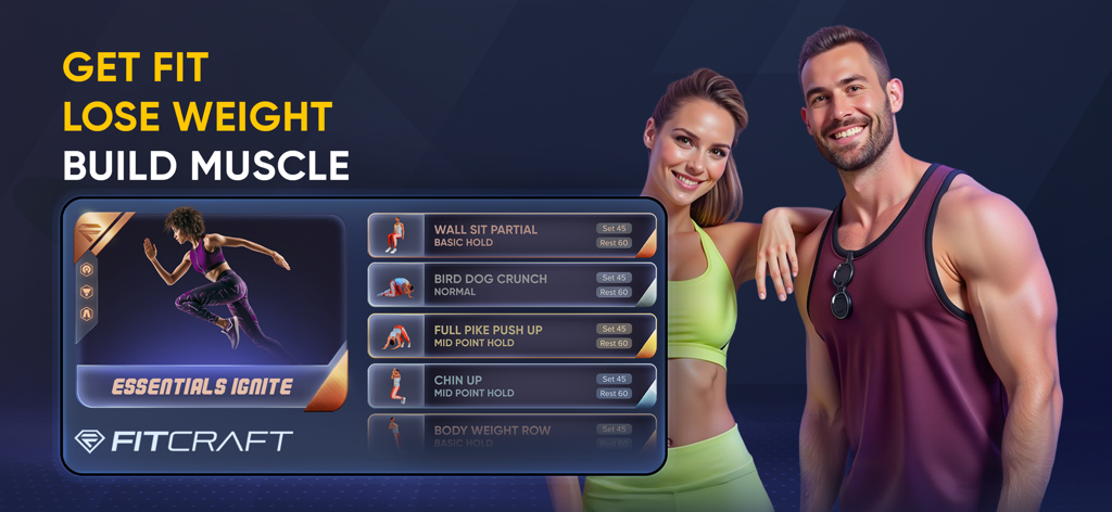 FitCraft －AI Fitness Coach - FitCraft AI Fitness Coach promotional banner featuring workout plans and active users