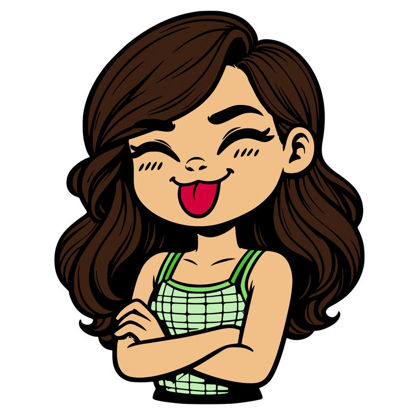 realistic girl crossing her arms and wearing a tank top with her tongue held out she has long hair