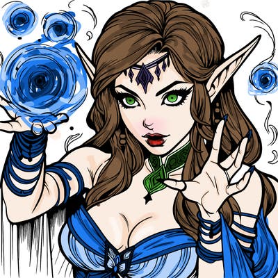 realistic scary beautiful elf sorceress casting spell