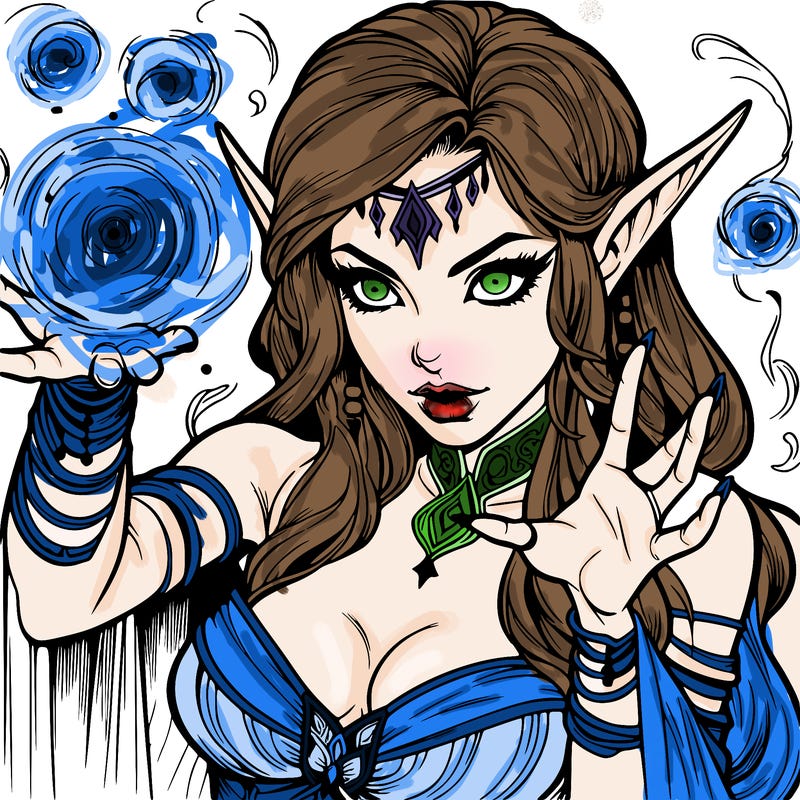 realistic scary beautiful elf sorceress casting spell