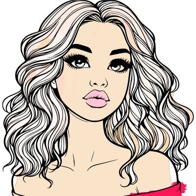 realistic girl with wavy hair and lips