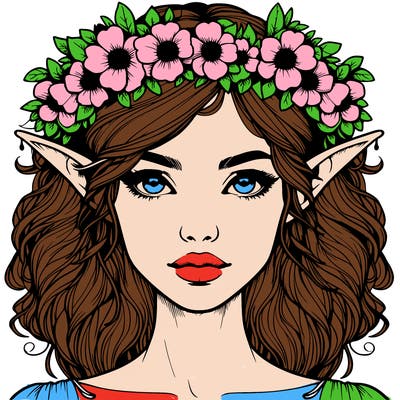 realistic female elf with flower crown