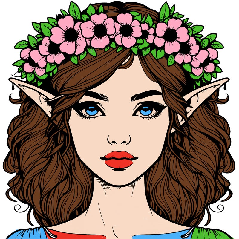 realistic female elf with flower crown