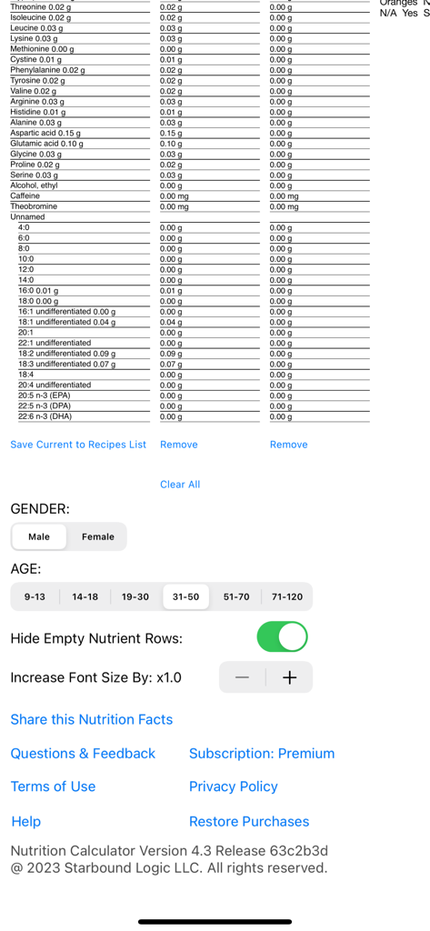Nutrition Facts Maker - Detailed nutrient breakdown with profile settings for gender and age in the Nutrition Facts Maker app
