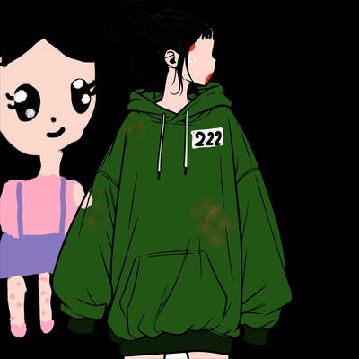realistic girl with a oversized sweatshirt on and a bun