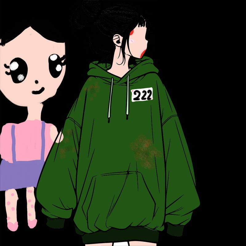 realistic girl with a oversized sweatshirt on and a bun