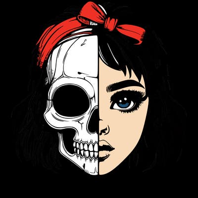 realistic girl with half skull mask