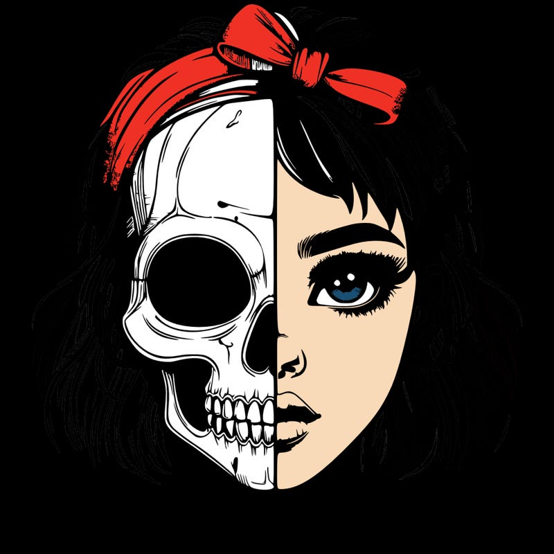 realistic girl with half skull mask