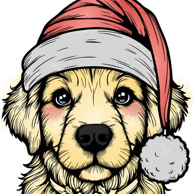 realistic dog with a christmas hat