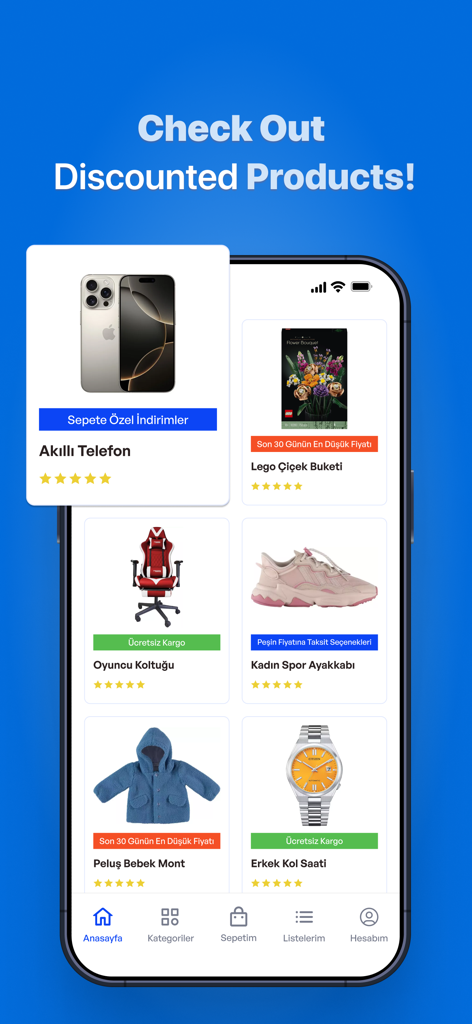 Idefix mobile app screen displaying a variety of discounted products including electronics, toys, and clothing