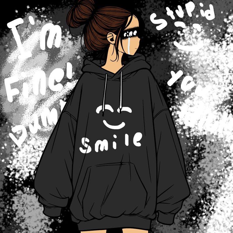 realistic girl with a oversized sweatshirt on and a bun