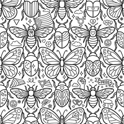 Unleash your creativity with this unique Insect Tessellations coloring page, beautifully blended with vibrant Pride Month symbols. Discover a world where nature's beauty meets the celebration of love and diversity.
