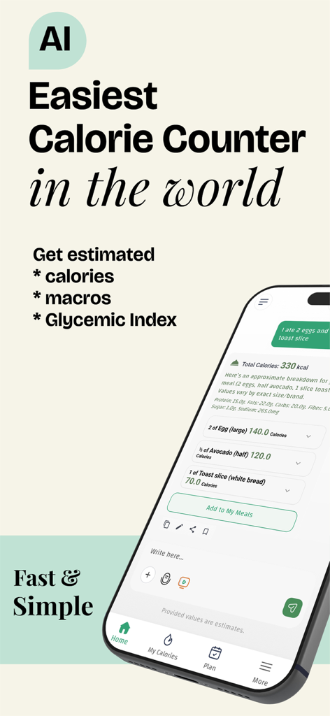 CaloriMate: AI Calorie Guide - Smartphone displaying CaloriMate AI meal analysis and calorie tracking interface