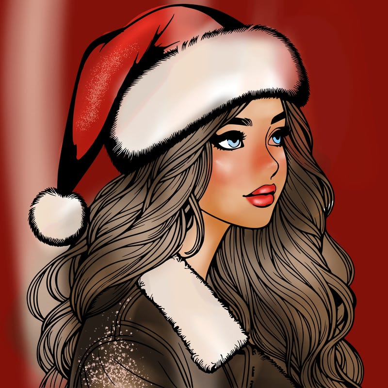 realistic girl in santa hat