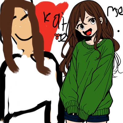 manga teen girl  in a sweater and baggy pants