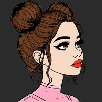 realistic girl with buns on the top of her head