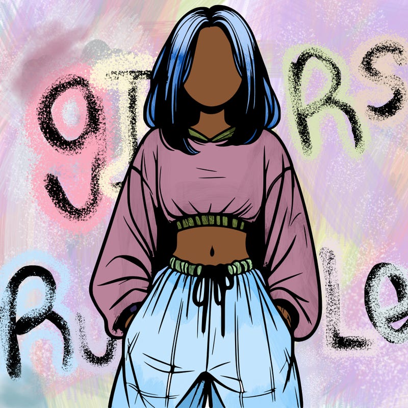 realistic girl faceless with baggy pants and a crop top