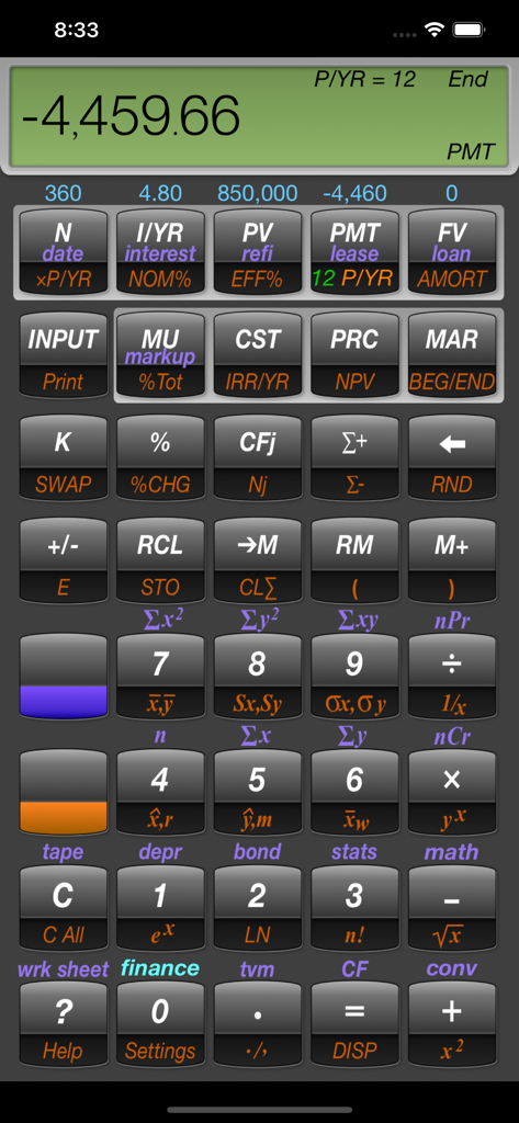 10BII Calc HD - Interface of the 10BII Calc HD app showing a professional financial calculator with business and investment function keys.
