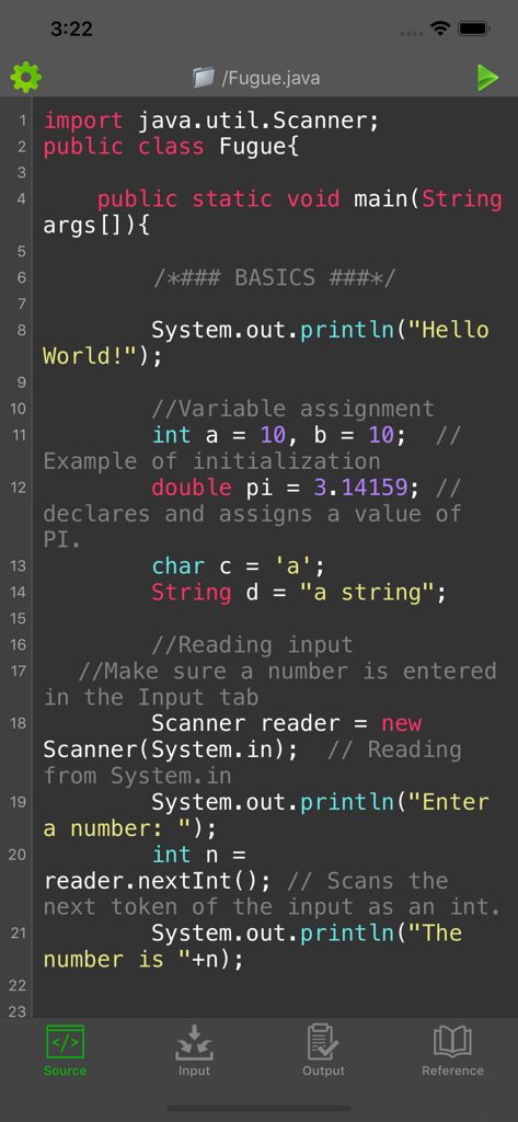 Jedona - Compiler for Java - Java code editor with syntax highlighting in the Jedona mobile application