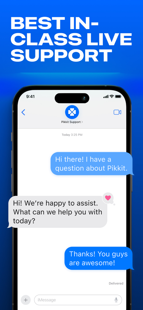 A screenshot of the Pikkit sports betting app showing the live customer support chat interface