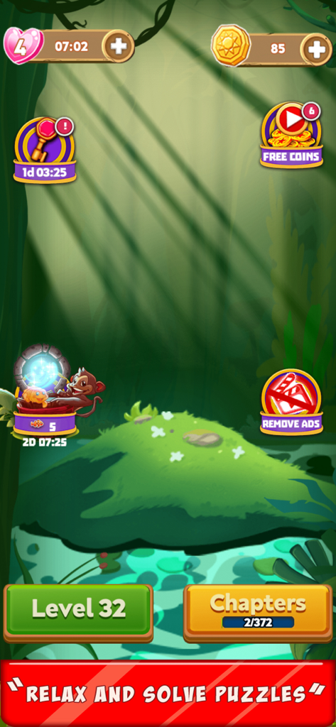 Pantalla de selección de nivel con temática de jungla en el juego Mahjong Quest